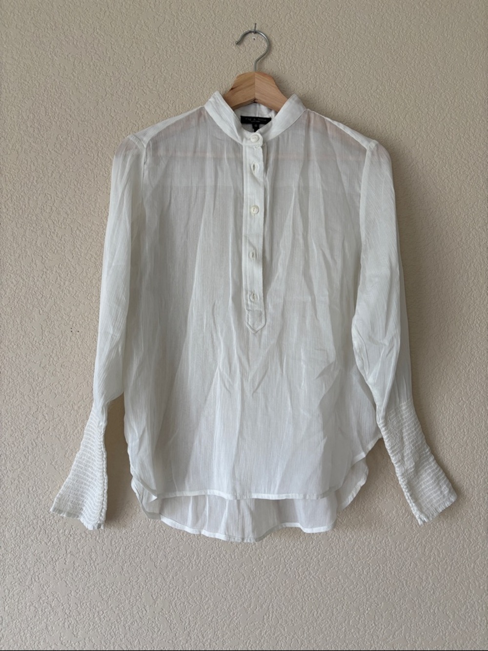 Rag & Bone Blouse With Smocked Cuffs- Cotton, Silk Blend